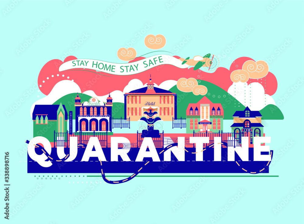 Cityscape city in quarantine flat illustration infographic banner town infrastructure icons design