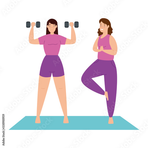 women practicing exercise isolated icon vector illustration design