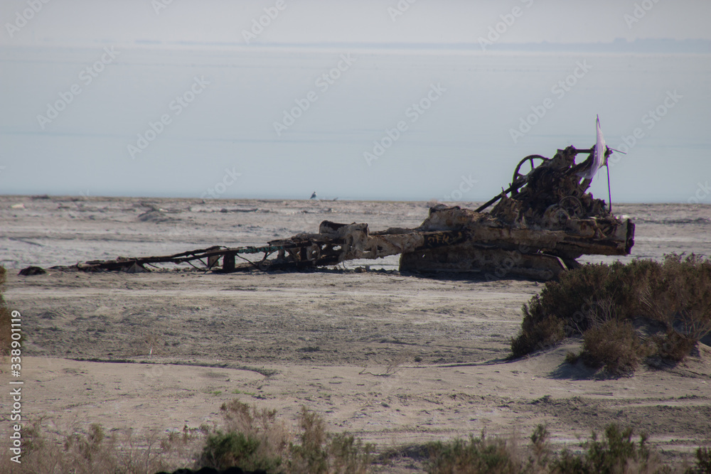 A long forgotten shipwreck on the shore of the salton sea A long forgotten shipwreck on the shore of the salton sea