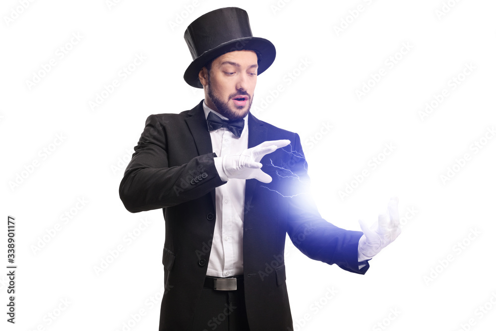Magician performing a trick with electricity with his hands