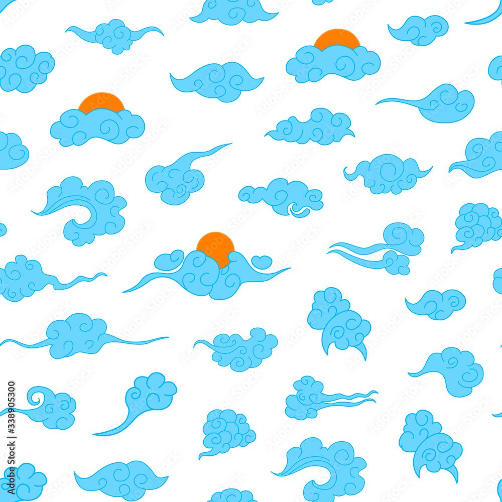 Fototapeta premium Cartoon Chinese Clouds Concept Seamless Pattern Background. Vector