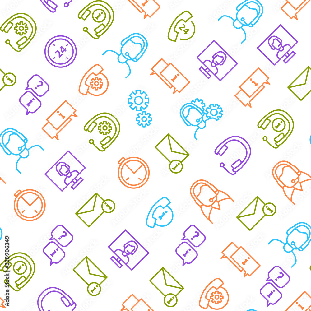 Support Service Thin Line Seamless Pattern Background. Vector Support Service Thin Line Seamless Pattern Background. Vector