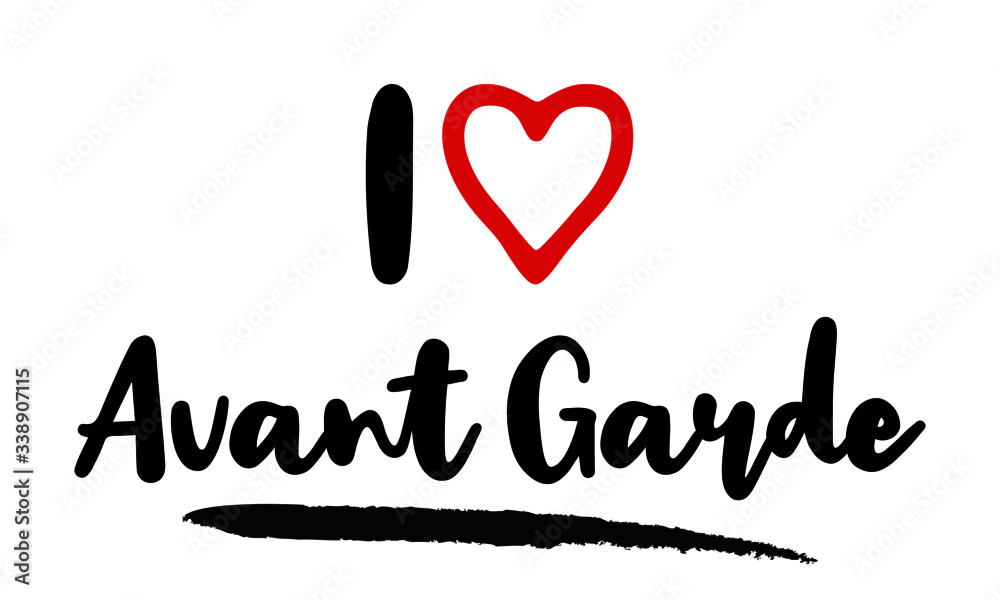 I love Avant Garde Calligraphy Phrase, With Red Heart Symbol on White Background I love Avant Garde Calligraphy Phrase, With Red Heart Symbol on White Background