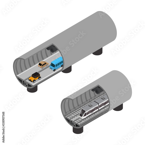 Subway Tunnel Concept 3d Isometric View. Vector