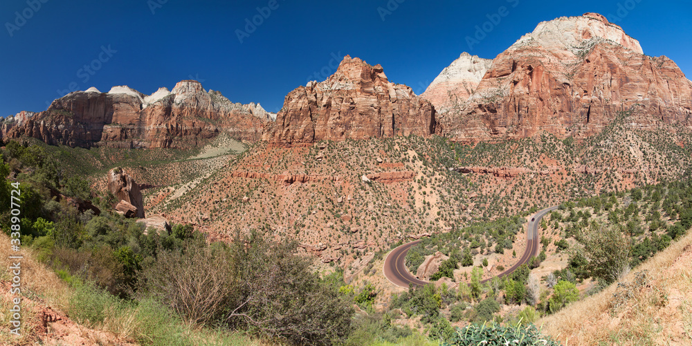 The Sentinel, Mount Spry and the East Temple in Zion National Park The Sentinel, Mount Spry and the East Temple in Zion National Park