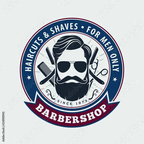 Barbershop poster, banner template with Bearded men. Vector illustration