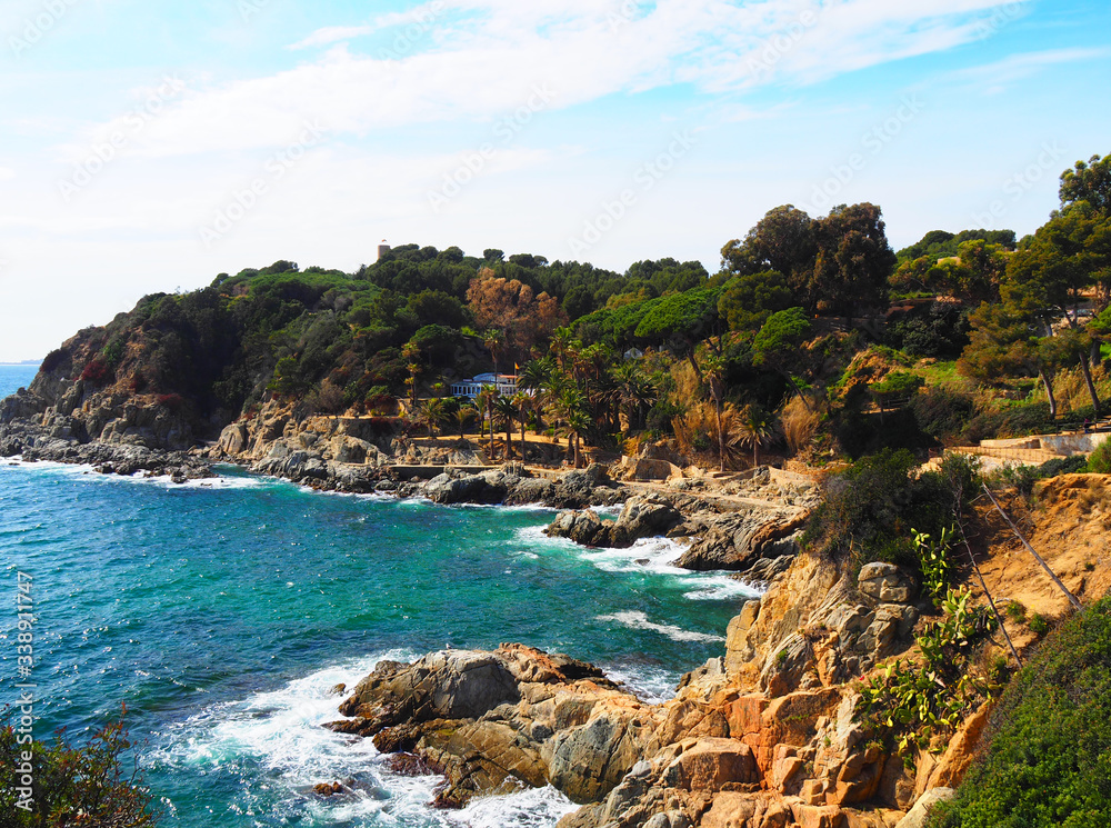 Landscape of the Cala Banys beach in Lloret de Mar, Costa Brava - Girona, Spain