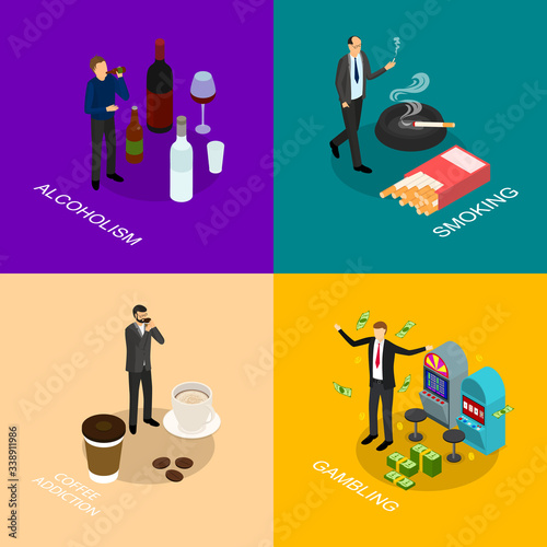 Bad Habits Concept Card 3d Isometric View. Vector