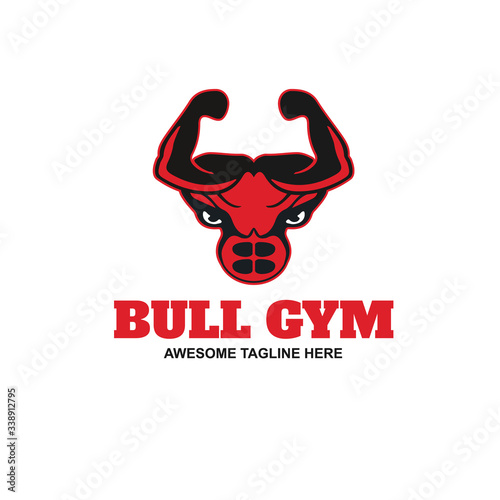 Bull GYM Logo Vector Icon Template. Fitness Logo Design Element. Muscular arms and Angry Bulls Silhouette.