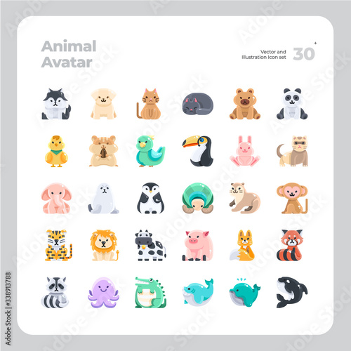 Vector Flat Icons Set of Animal Avatar Icon. Design for Website, Mobile App and Printable Material. Easy to Edit & Customize. © Justicon