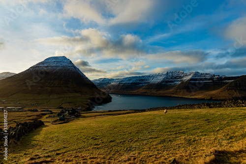 Pyramidal mountain and sheep, Faroe Islands