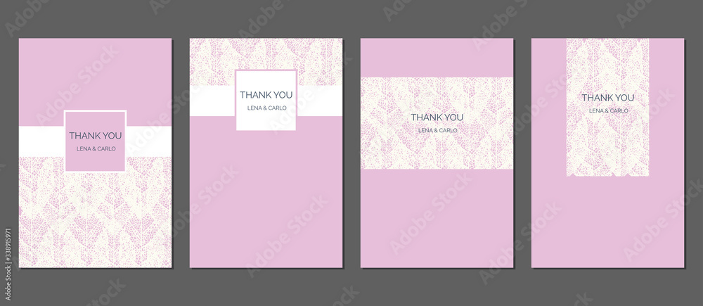 Tender pink lace thank you cards templates set romantic design
