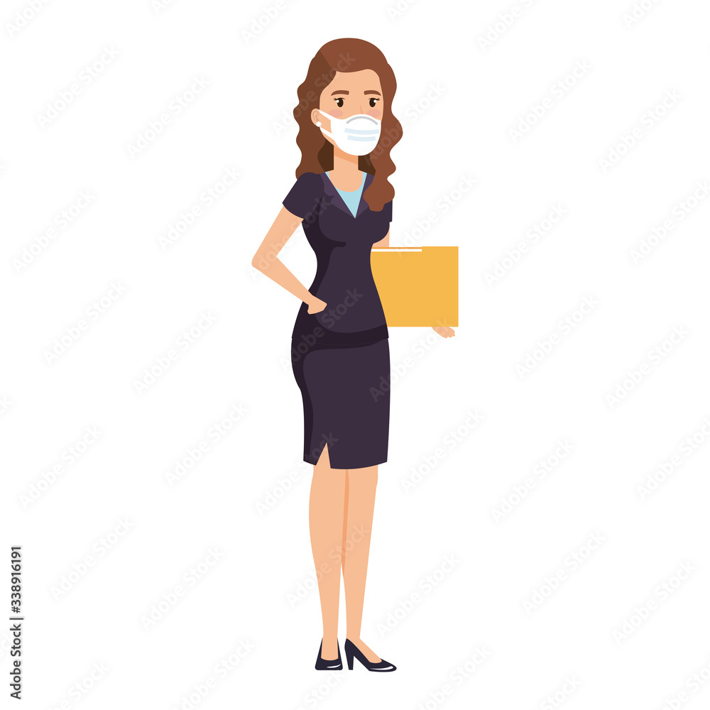 business woman with folder and face mask isolated icon vector illustration design business woman with folder and face mask isolated icon vector illustration design