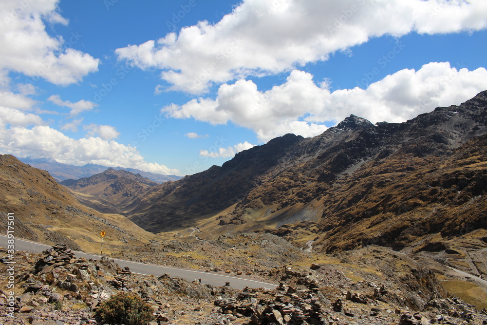 Road through Andes mountain passes