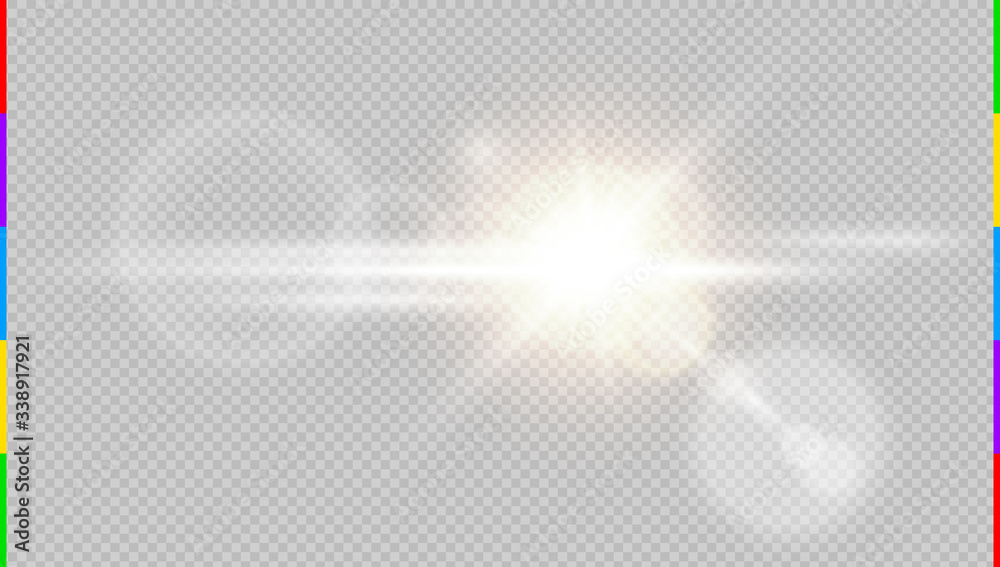 Abstract front sun lens flare translucent special light effect design. Vector blur in motion glow glare. Isolated transparent background. Decor element. Horizontal star burst rays and spotlight Abstract front sun lens flare translucent special light effect design. Vector blur in motion glow glare. Isolated transparent background. Decor element. Horizontal star burst rays and spotlight