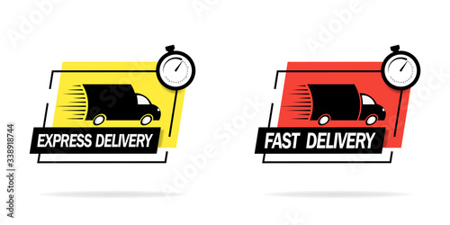 Fast shipping. Truck logo delivery flat icon for apps and web sites.
