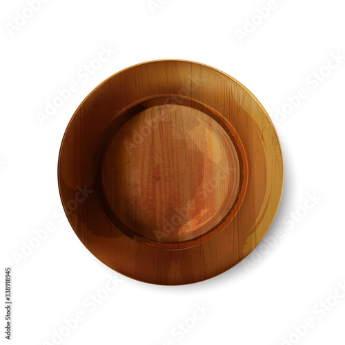 Empty wooden plate on a white background.