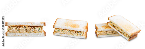 Canned Tuna salad sandwiches on a white isolated background