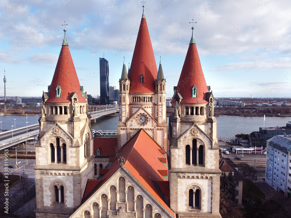 St. Francis of Assisi Church, Vienna, Aerial Drone view