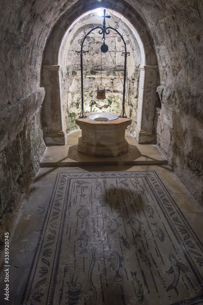 Fototapeta premium Ein Kerem, Jerusalem January 28 2020: Interior of the Church of the Visitation on the site of the house of the cousinen of the Virgin Mary, Elisabeth at Ein Karen