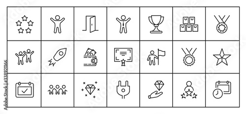 Set of Success Related Vector Line Icon. Contains such Icons as Cup, Ribbon, Star, Winner, Reward and more.Editable Stroke. 32x32 Pixels