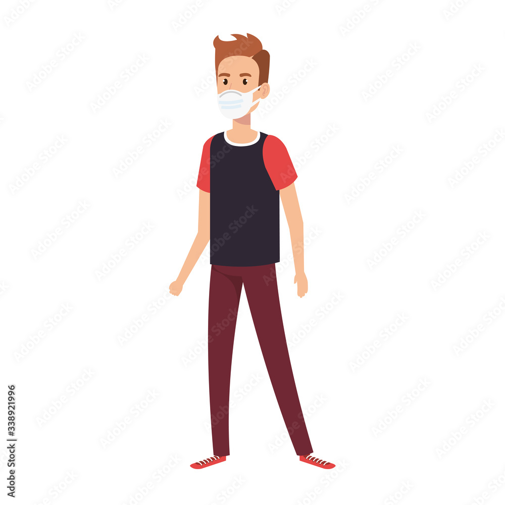 young man with face mask isolated icon vector illustration design