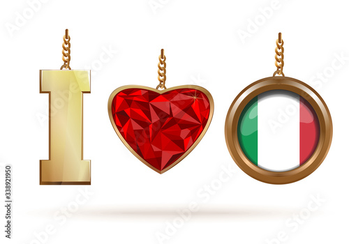 I love Italy. love Italy abbreviation of jewelry concept design. Vector illustration