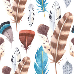 Papier peint photo Plumes aquarelles patrons Plumes vives aquarelle motif continu  © sovaka