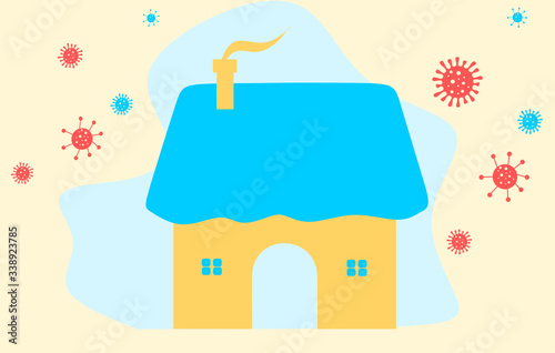 Social distancing, stay at home in covid-19 virus outbreak, employee work at home to prevent virus infection. Spying pandemic covid-19 virus pathogens. Lovely safe home from virus pathogens outside. 