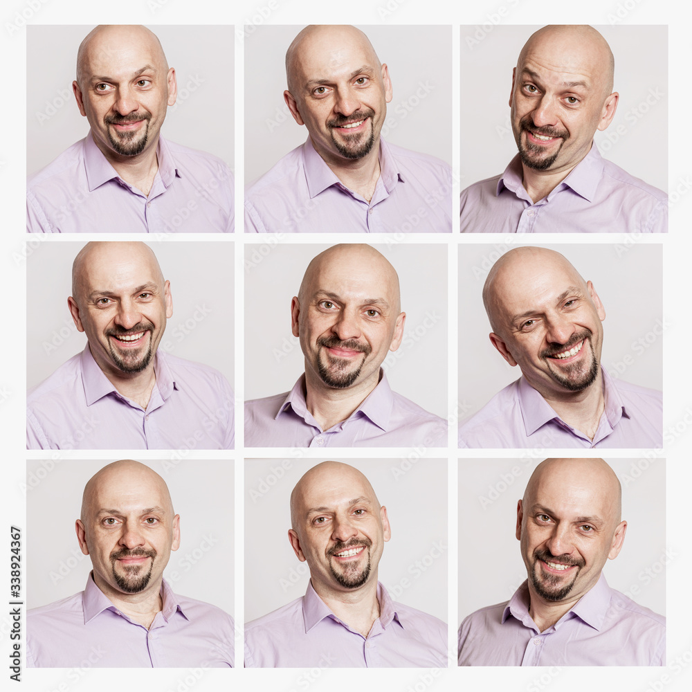 Laughing man with a beard in a pink shirt. Collage. Laughing man with a beard in a pink shirt. Collage.