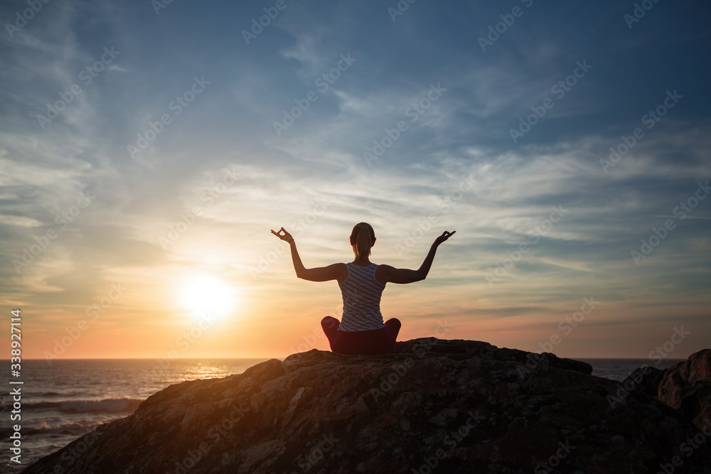 Silhouette of yoga woman practicing of the ocean, morning exercises. Silhouette of yoga woman practicing of the ocean, morning exercises.