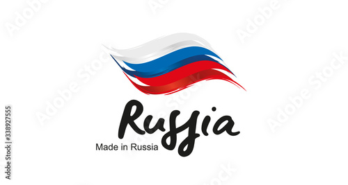 Made in Russia handwritten flag ribbon typography lettering logo label banner