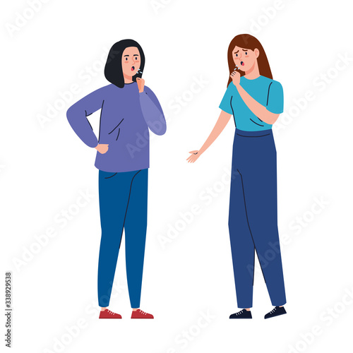 group women sick of covid 19 isolated icon vector illustration design