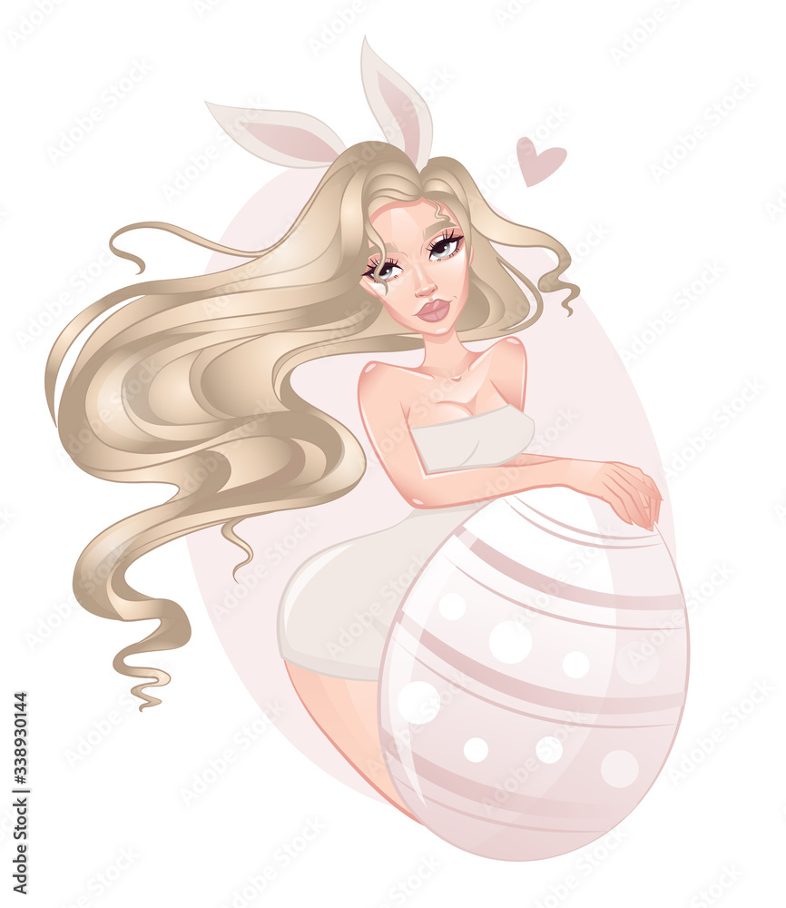 blonde bunny girl with Easter egg in pink palette Stock Vector | Adobe Stock