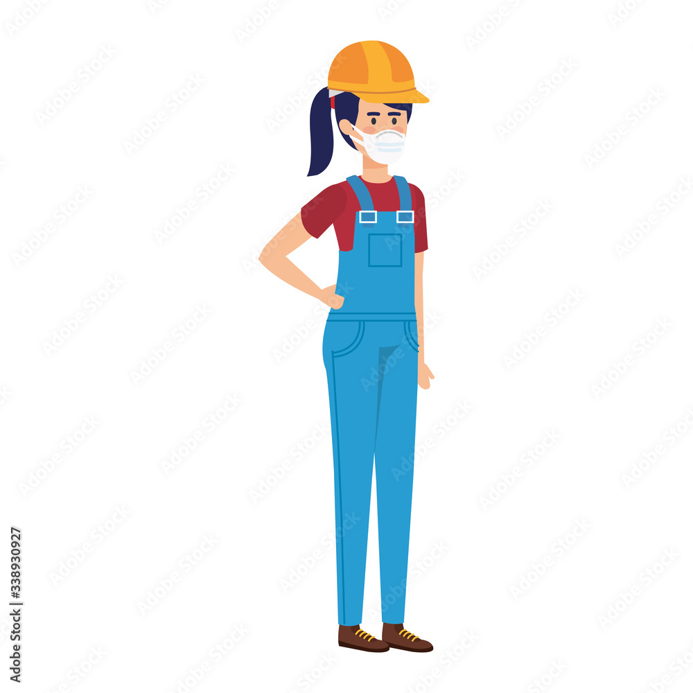 woman worker using face mask isolated icon vector illustration design