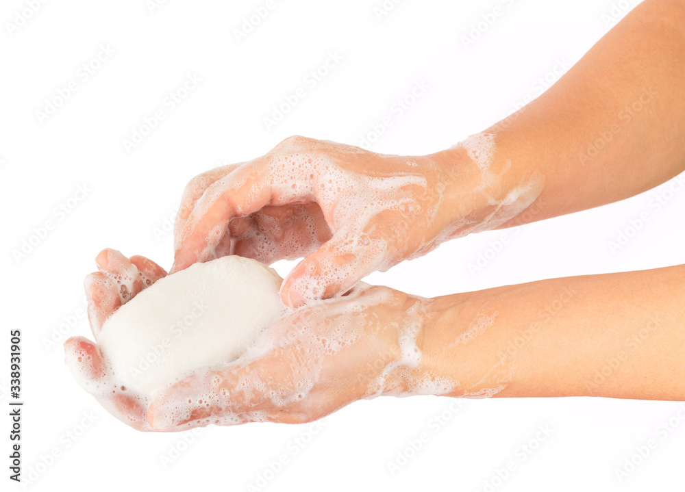 Hands washing with soap and foam Hands washing with soap and foam