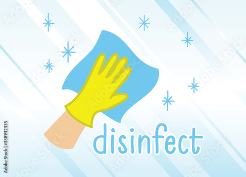 Cleaning hand with glove wiping paper towels illustration