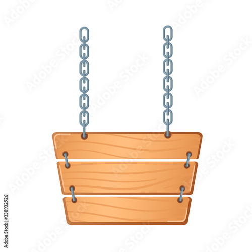 Western signboards vector. Wooden boards with chains for banners or messages hanging.