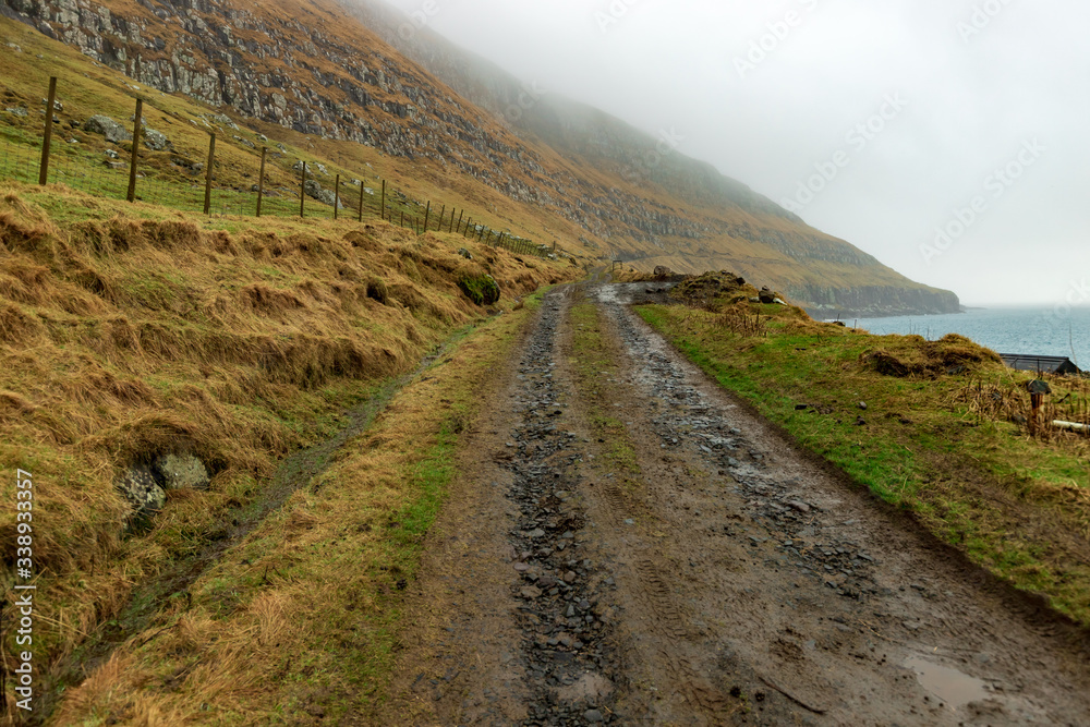 Foggy path in the Faroe Islands Foggy path in the Faroe Islands