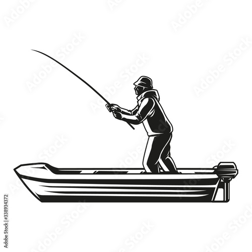 Fisherman with fishing rod in boat