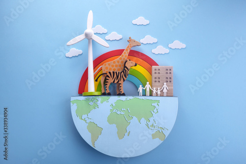 Fototapeta Naklejka Na Ścianę i Meble -  Flat banner with green earth day. Green ecology concept. Save earth planet world concept.