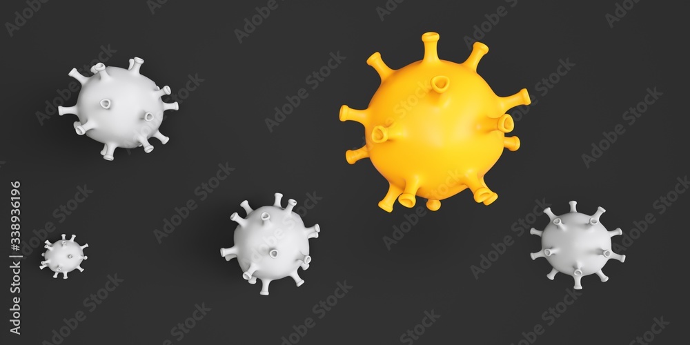 Fototapeta premium 3d render. Bright viruses on a dark background.