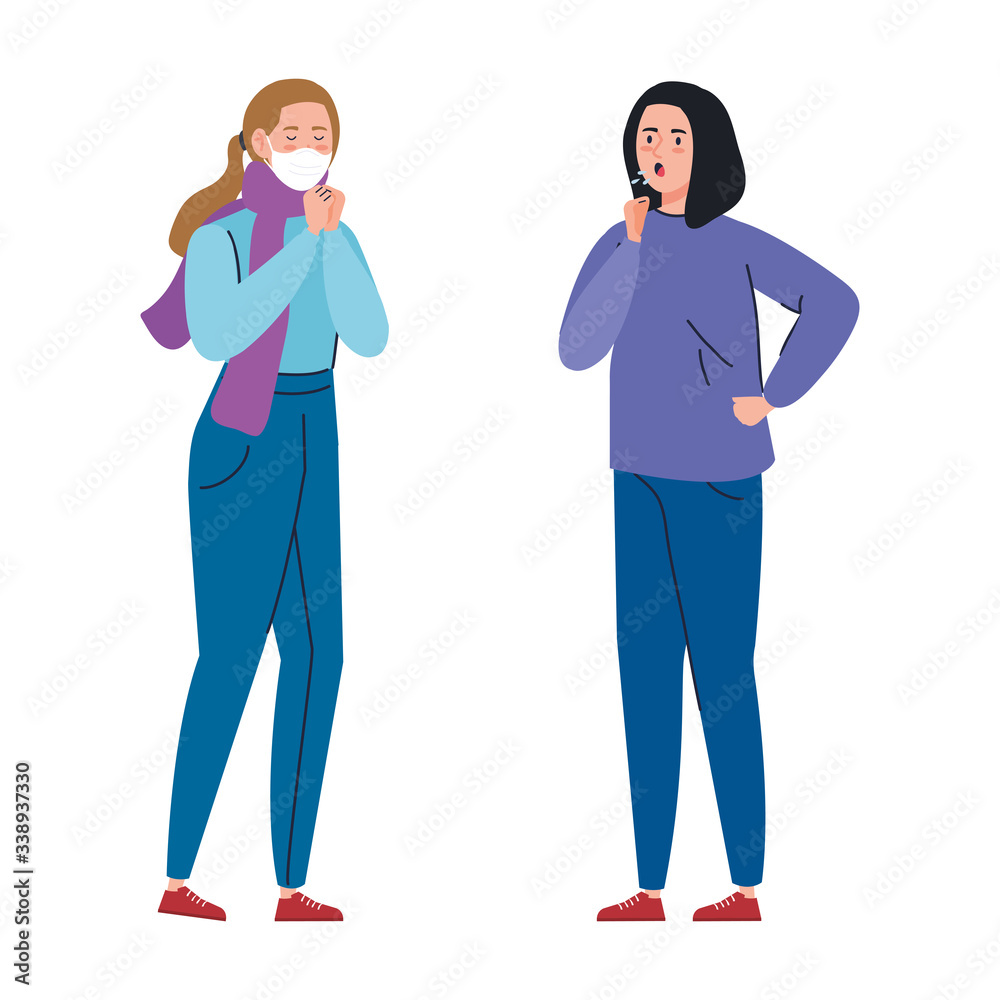 group women sick of covid 19 isolated icon vector illustration design group women sick of covid 19 isolated icon vector illustration design