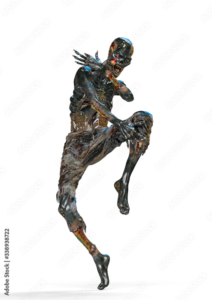 Fototapeta premium zombie is street dancing on white background