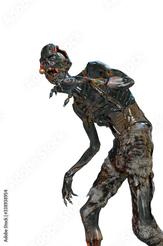 zombie is walking on white background bottom view