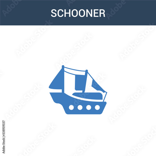 two colored schooner concept vector icon. 2 color schooner vector illustration. isolated blue and orange eps icon on white background.