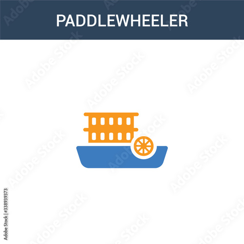 two colored paddlewheeler concept vector icon. 2 color paddlewheeler vector illustration. isolated blue and orange eps icon on white background. photo