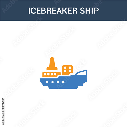 two colored icebreaker ship concept vector icon. 2 color icebreaker ship vector illustration. isolated blue and orange eps icon on white background.