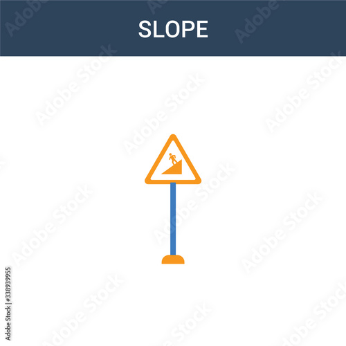 two colored Slope concept vector icon. 2 color Slope vector illustration. isolated blue and orange eps icon on white background.