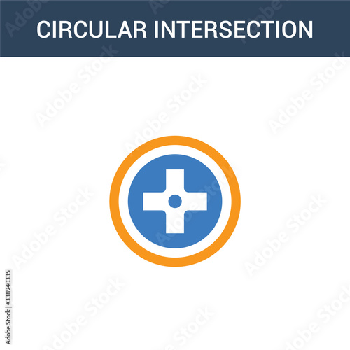 two colored circular intersection concept vector icon. 2 color circular intersection vector illustration. isolated blue and orange eps icon on white background.